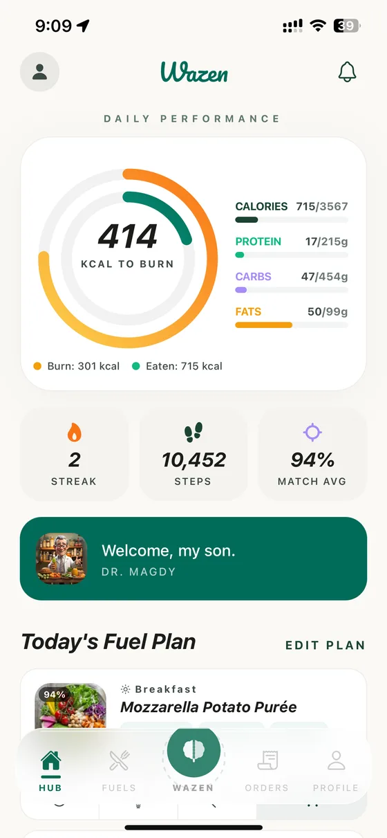 Wazen daily performance app screen